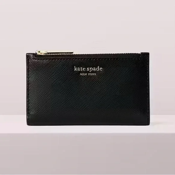 Kate spade bi-fold Spencer Slim in black with gold tone hardware. - Picture 5 of 6